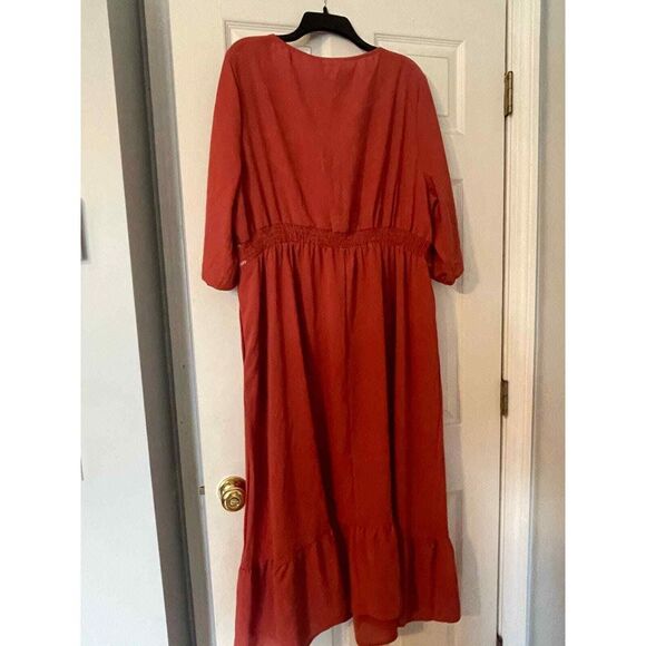 NWT Rust Colored Embroidered Lantern Sleeve Pocket Flutter Hem Dress Size 18-20 - Picture 4 of 4